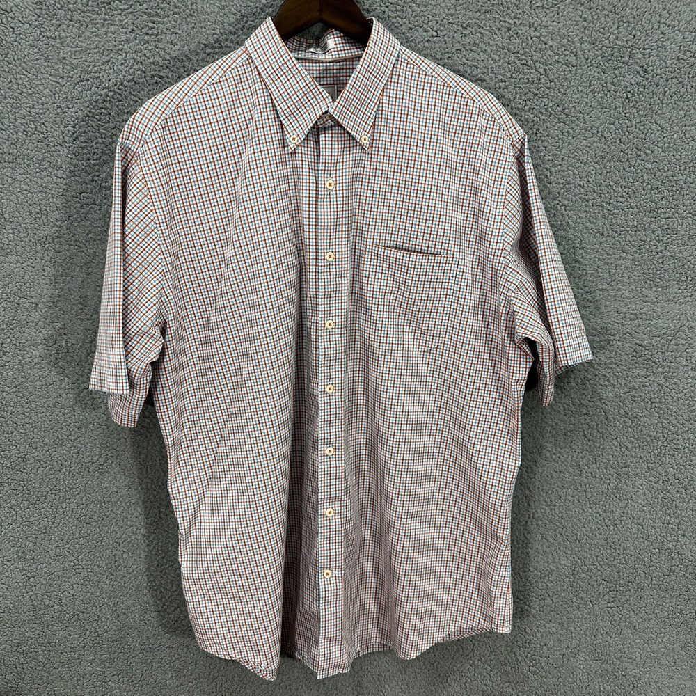 Peter Millar Shirt XL Preppy Plaid Cotton Orange‎ Blue Button Down Golf Workwear